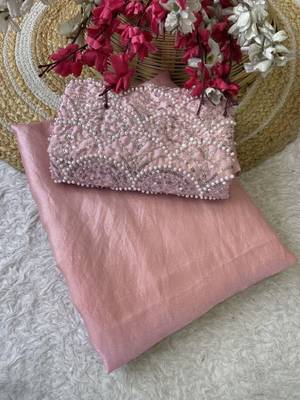 Peach Color Embroidered Silk Blend Saree 3