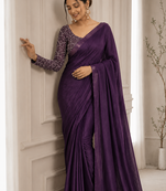 Purple Color Embroidered Silk Blend Saree