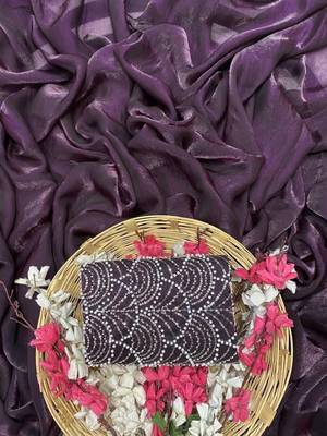Purple Color Embroidered Silk Blend Saree 2