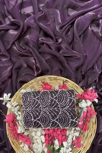 Purple Color Embroidered Silk Blend Saree