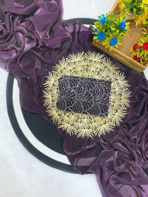 Purple Color Embroidered Silk Blend Saree 3
