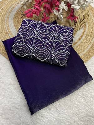 Purple Color Embroidered Silk Blend Saree 4