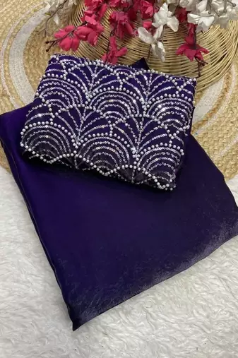 Purple Color Embroidered Silk Blend Saree