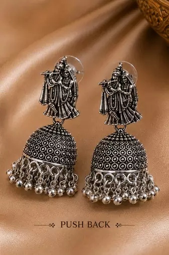 Oxidised silver look radha krishna jhumka's