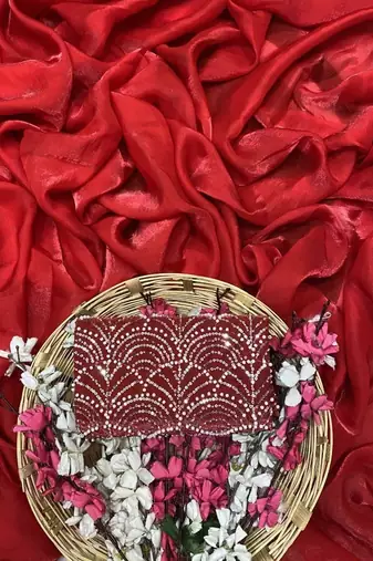 Red Color Embroidered Silk Blend Saree