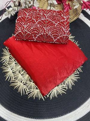 Red Color Embroidered Silk Blend Saree 3