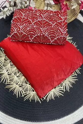 Red Color Embroidered Silk Blend Saree