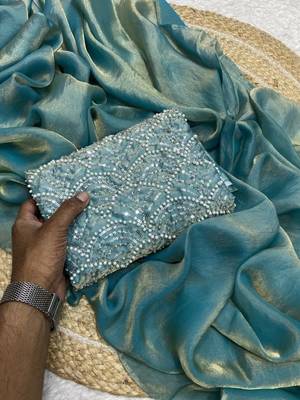 Sky Blue Color Embroidered Silk Blend Saree 2