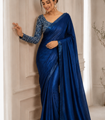 Teal Color Embroidered Silk Blend Saree