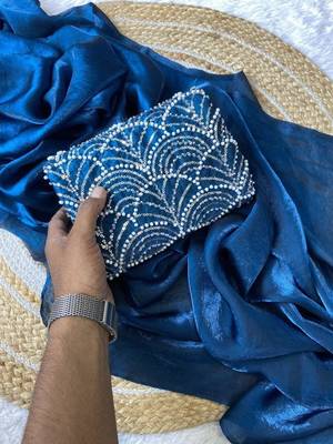 Teal Color Embroidered Silk Blend Saree 2