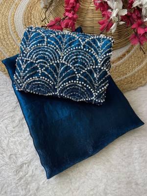 Teal Color Embroidered Silk Blend Saree 3