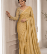 Yellow Color Embroidered Silk Blend Saree
