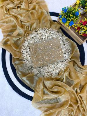 Yellow Color Embroidered Silk Blend Saree 2