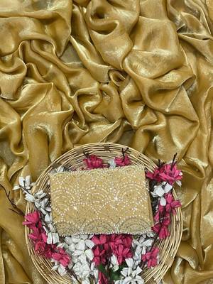 Yellow Color Embroidered Silk Blend Saree 3