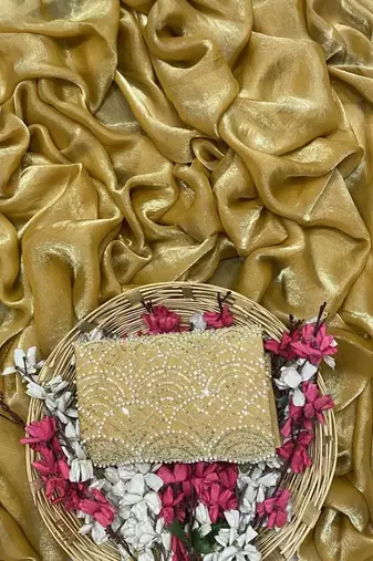 Yellow Color Embroidered Silk Blend Saree