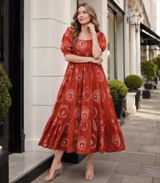 Orange cotton readymade kurti with printed work