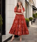 Orange cotton readymade kurti with printed work