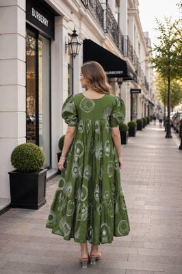 Green cotton readymade kurti with printed work 2
