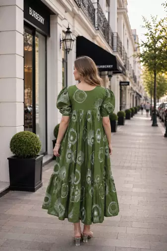 Green cotton readymade kurti with printed work