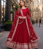 Maroon faux georgette readymade anarkali suit with embroidery & sequence work