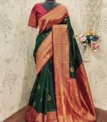 green red art silk blend banarasi jacquard work saree with unstitched blouse piece