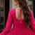Rani-pink georgette free size stitched navratri anarkali suit with laheriya & kutchi patchework