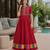 Red roman free size stitched navratri anarkali suit with thread embroidery & mirror work