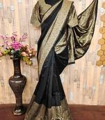 black art silk blend banarasi jacquard work saree with unstitched blouse piece