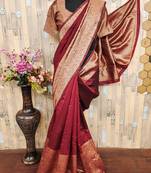maroon art silk blend banarasi jacquard work saree with unstitched blouse piece