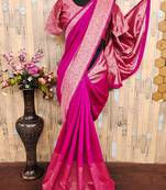 pink art silk blend banarasi jacquard work saree with unstitched blouse piece