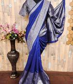 royal blue art silk blend banarasi jacquard work saree with unstitched blouse piece