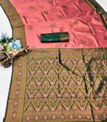 green gajri art silk blend banarasi jacquard work saree with unstitched blouse piece