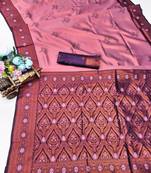 wine purple art silk blend banarasi jacquard work saree with unstitched blouse piece