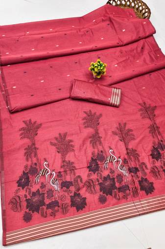 gajri lillen jacquard work saree with unstitched blouse piece