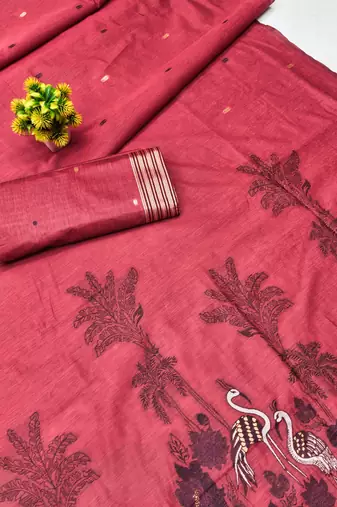 gajri lillen jacquard work saree with unstitched blouse piece