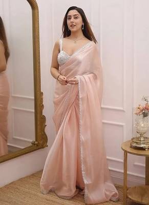 Peach Color Lace Border Silk blend Saree 1