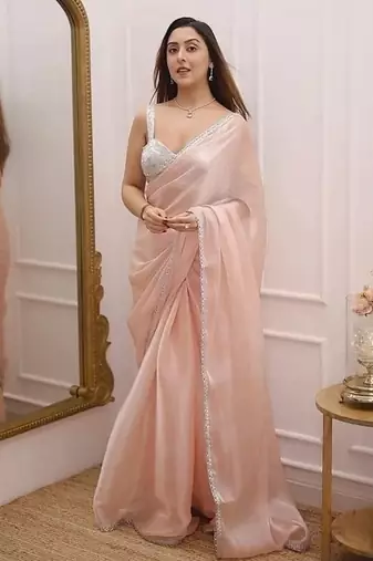 Peach Color Lace Border Silk blend Saree