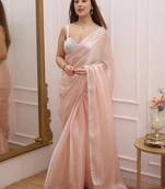 Peach Color Lace Border Silk blend Saree