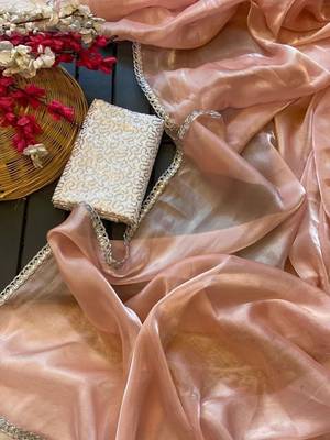 Peach Color Lace Border Silk blend Saree 2