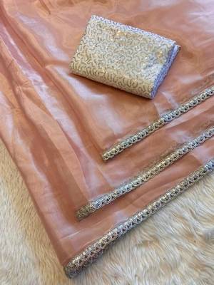 Peach Color Lace Border Silk blend Saree 3