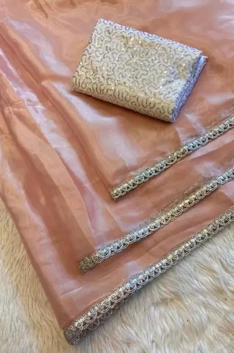 Peach Color Lace Border Silk blend Saree