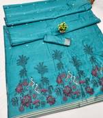 rama lillen jacquard work saree with unstitched blouse piece