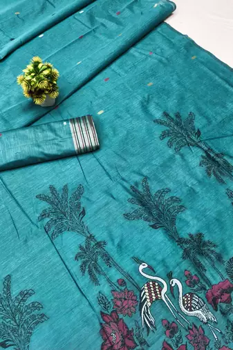 rama lillen jacquard work saree with unstitched blouse piece