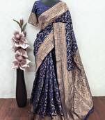 blue art silk blend banarasi jacquard work saree with unstitched blouse piece