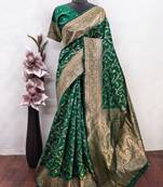 green art silk blend banarasi jacquard work saree with unstitched blouse piece