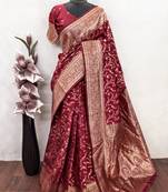 red art silk blend banarasi jacquard work saree with unstitched blouse piece