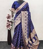 blue art silk blend banarasi jacquard work saree with unstitched blouse piece