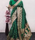 green art silk blend banarasi jacquard work saree with unstitched blouse piece