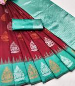 rama red art silk blend banarasi jacquard work saree with unstitched blouse piece