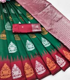 red green art silk blend banarasi jacquard work saree with unstitched blouse piece